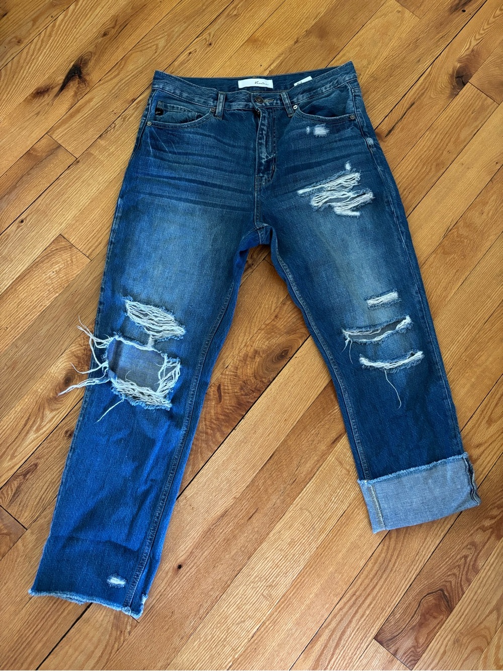 KanCan Distressed Dark Blue Boyfriend Jeans